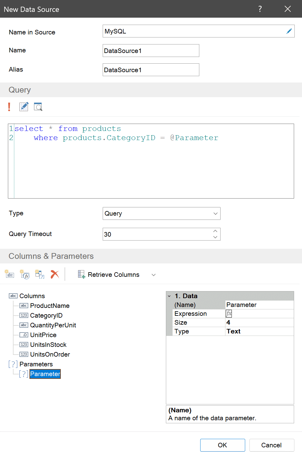 Parameters in a query