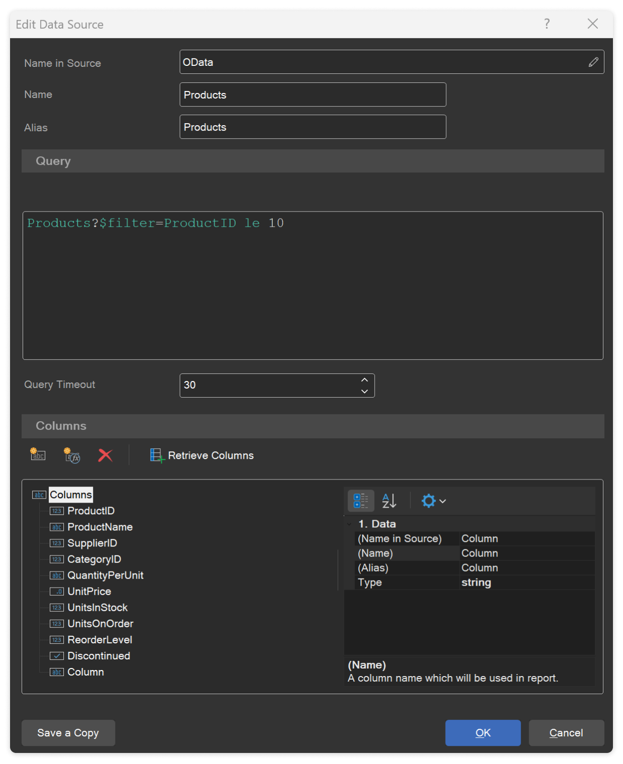 Connecting to an OData source using Stimulsoft products