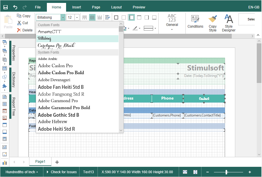 Custom Fonts in Reports