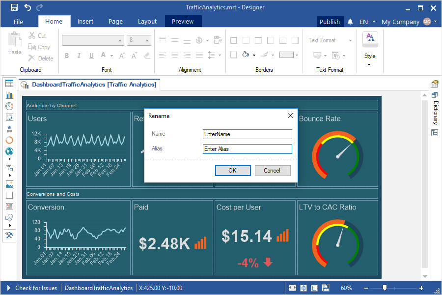 Renaming pages and dashboards