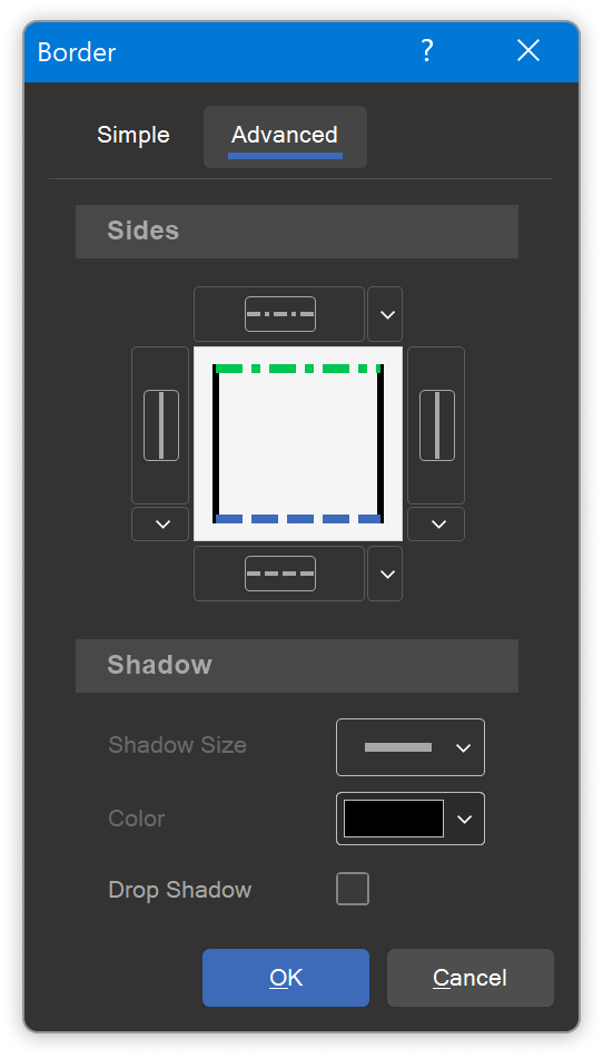 Erweiterter Editor der Rahmen im Web-Designer