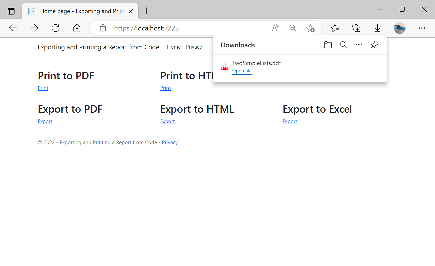 Exporting and Printing a Report from Code